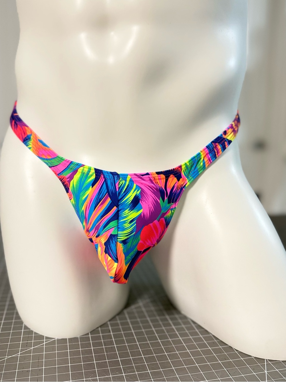 Mens Tropical Print Bikini Bottom - Neon Multi